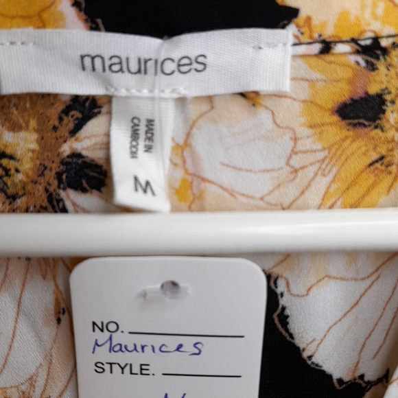 MAURICES NWOT WOMENS MEDIUM BLACK & BEIGE FLORAL BLOUSE - Picture 2 of 2